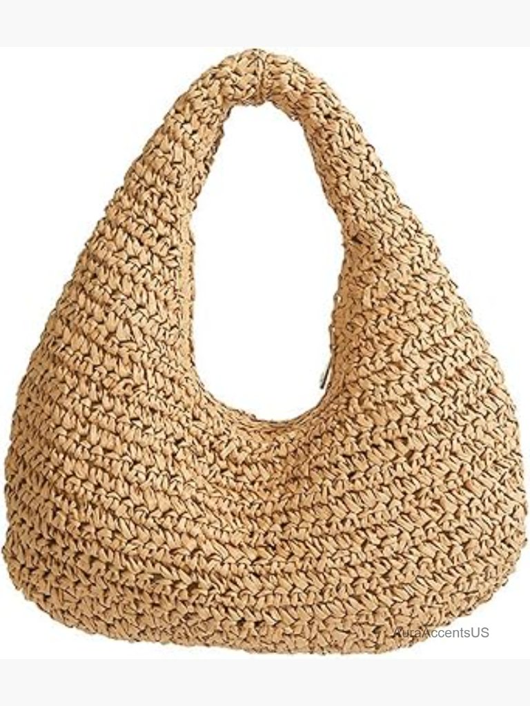 Straw Woven Crescent Hobo Shoulder Bag Summer Tote Purse